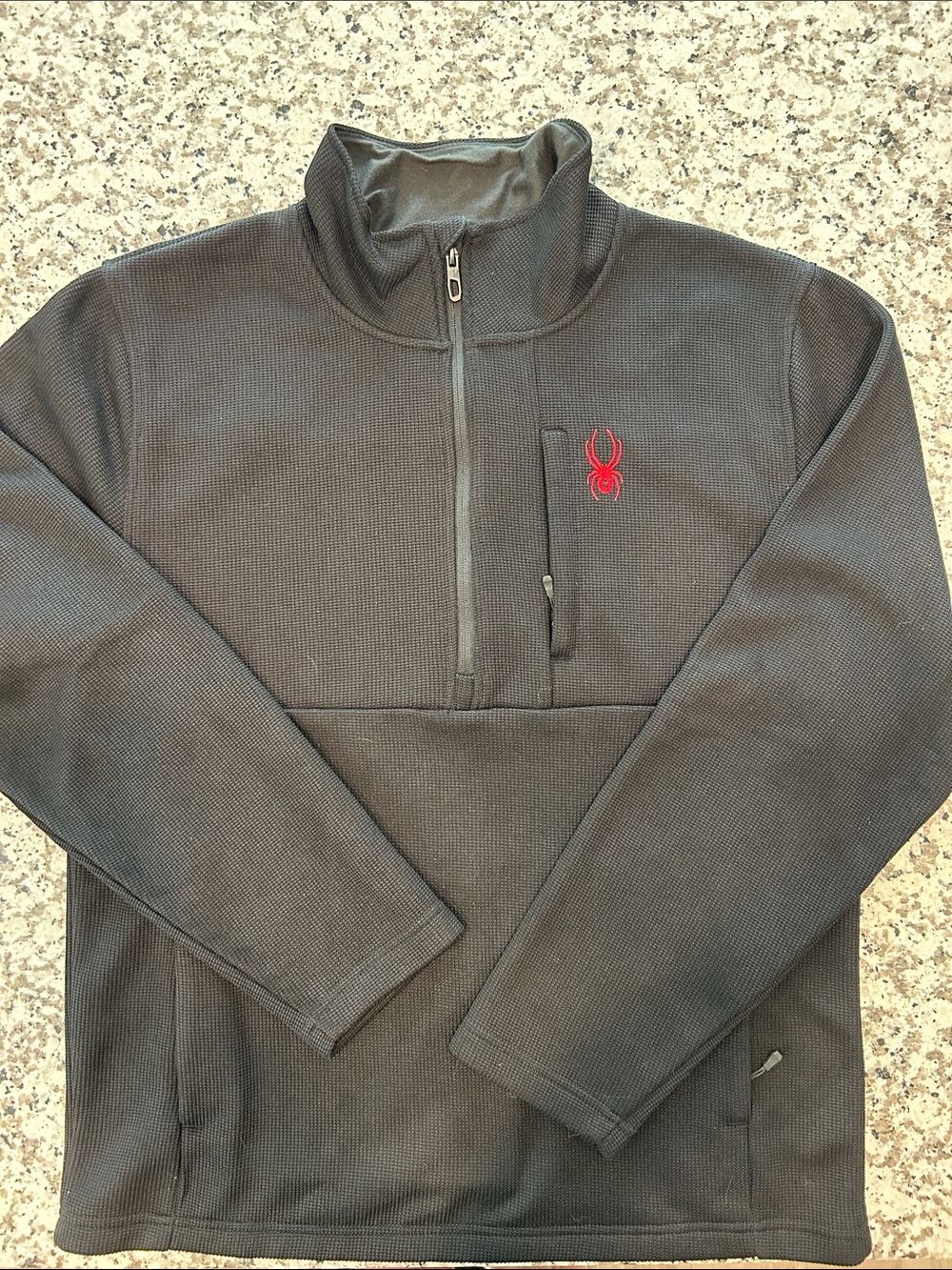 Spyder Men's Black Half-Zip Pullover Sweater with Red Logo